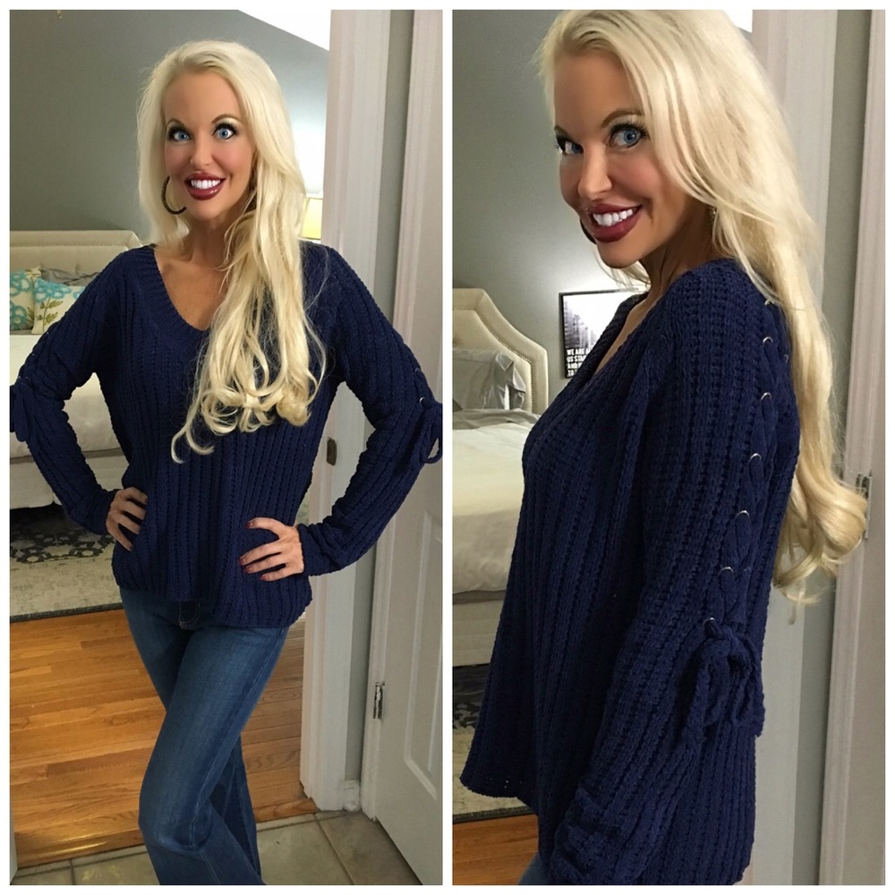 ❤️LAST 1! Chenille Lace Up Detail Sweater - Picture 3 of 3